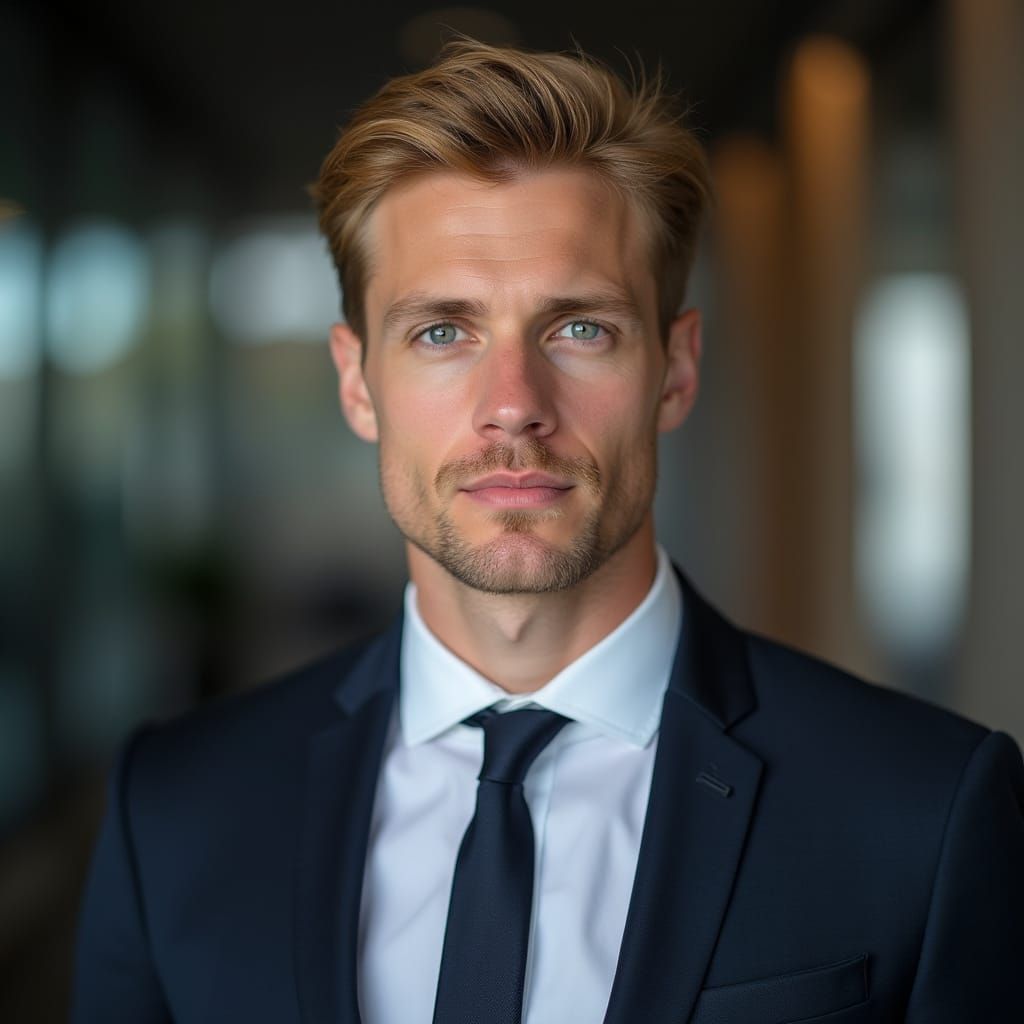 Professional Portrait of a Tall Blonde Man in Studio