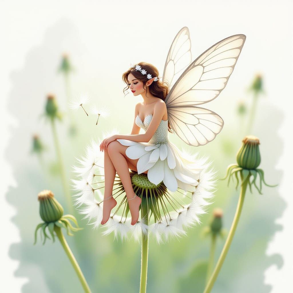 Whimsical Fairy Ready to Fly, in Watercolor Style