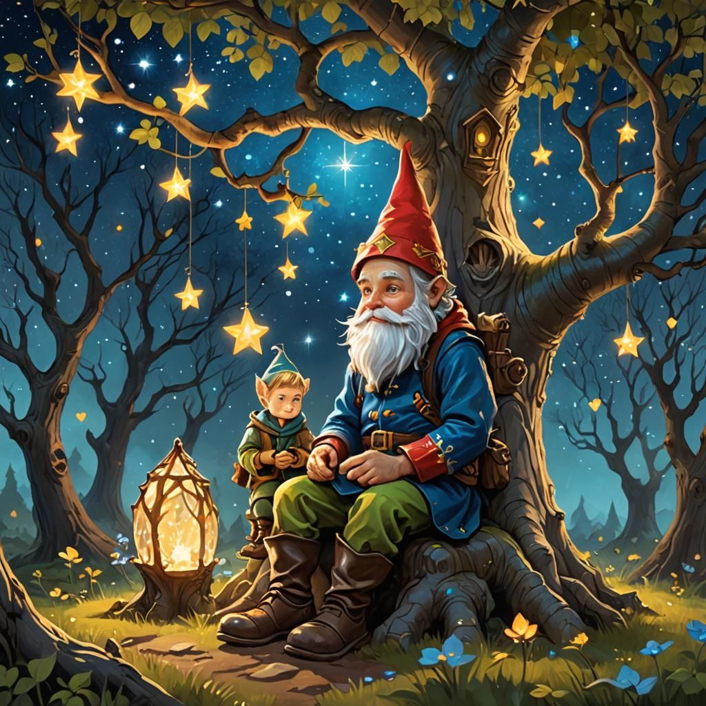 Gnome and Little Prince Under a Glowing Tree