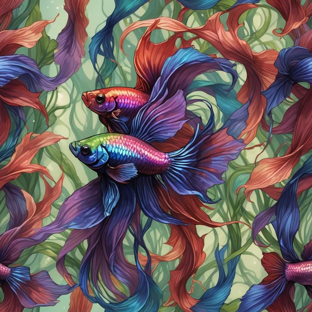 Vibrant Betta Fish in Dreamy Digital Painting