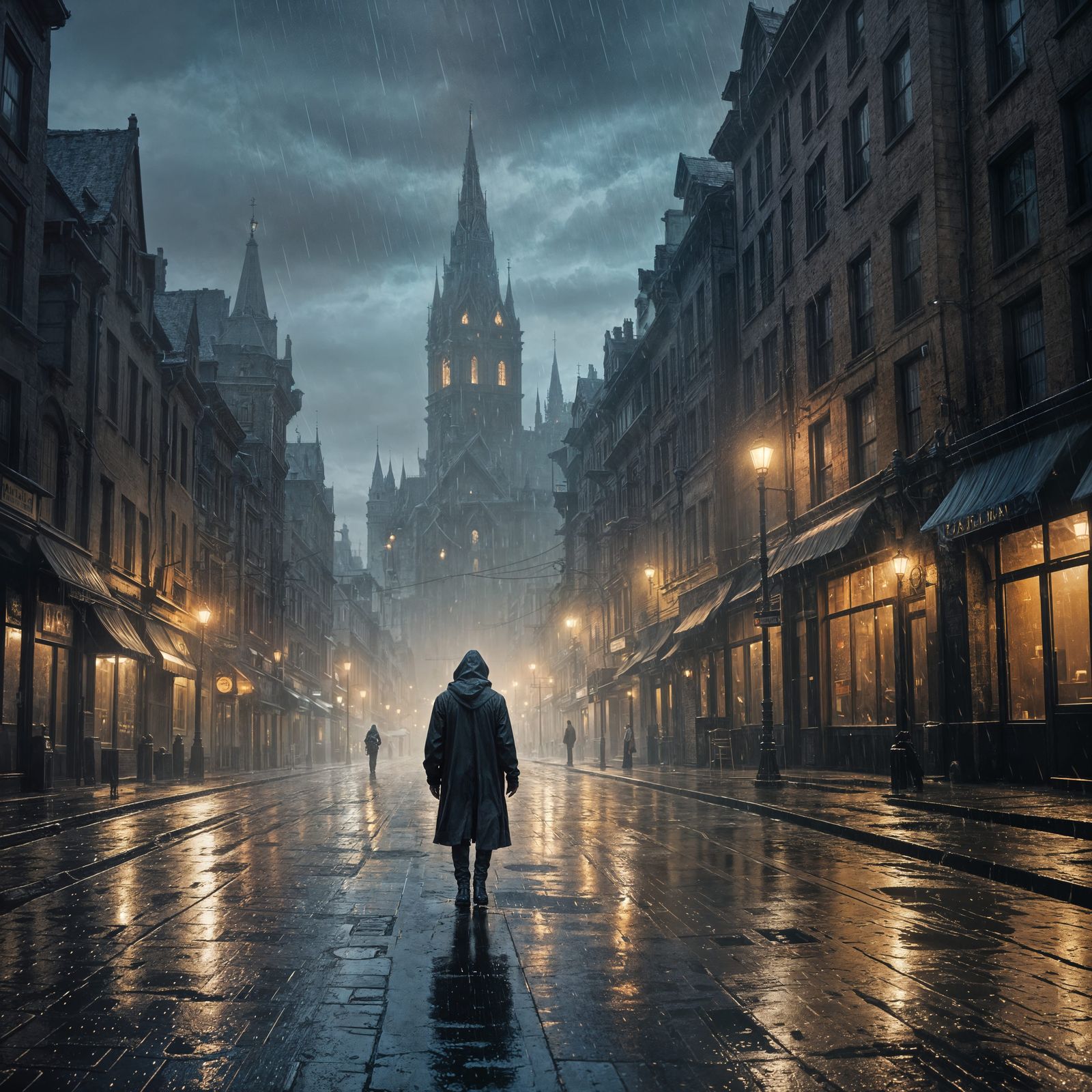 Desolate Rainy Street at Night: Matte Painting