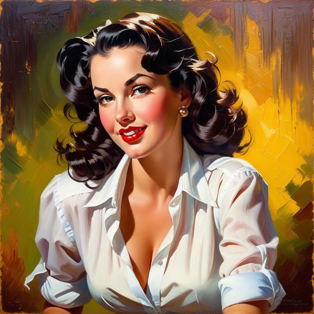 Impressionistic Pin-Up Portrait in Gil Elvgren Style