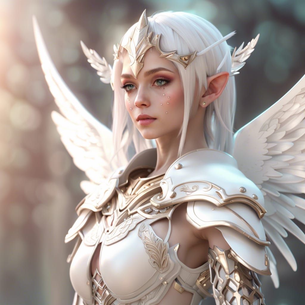 Kawaii Elf Knight with Angel Wings in Pastel Colors