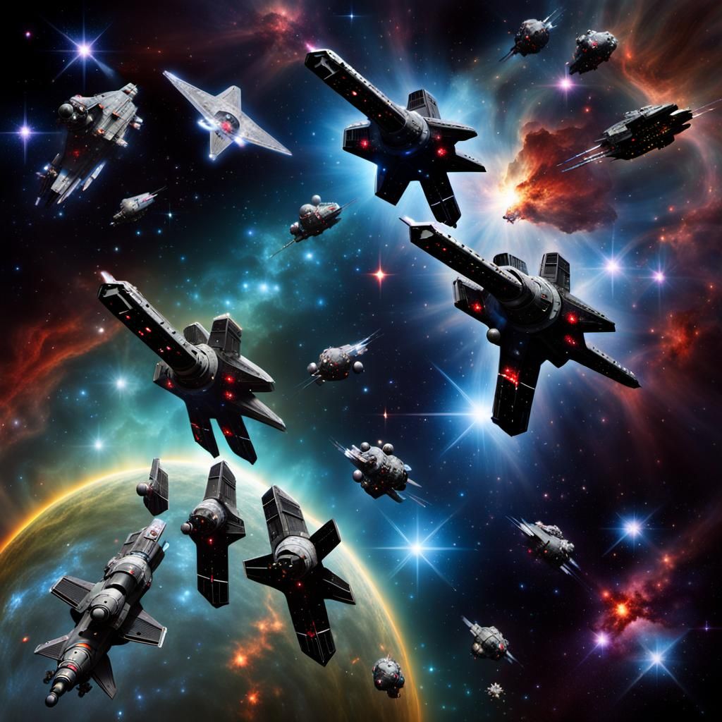 Space Battleship Navigates Nebula Star Clusters