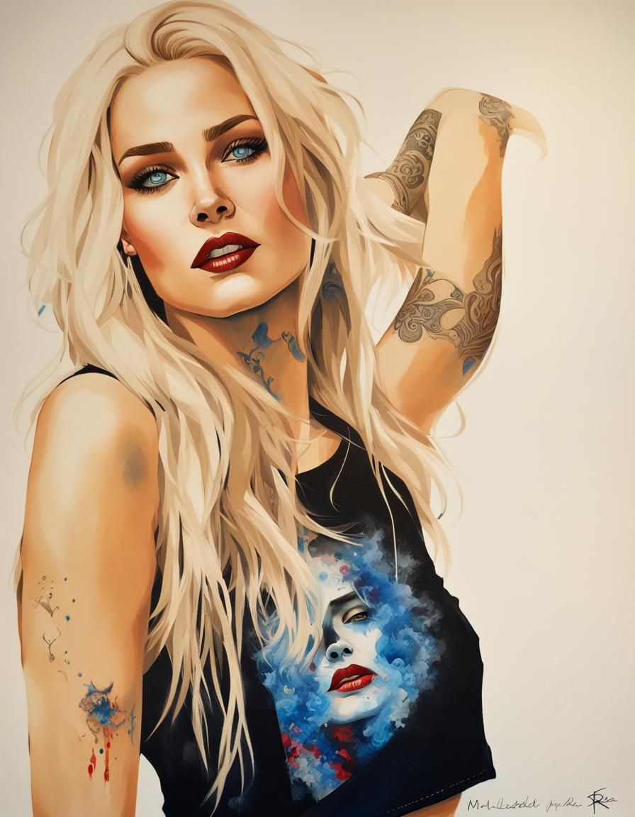 Hyperrealistic Portrait of Blonde Rocker Girl