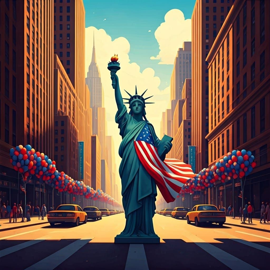 Statue of Liberty Walks Down Broadway