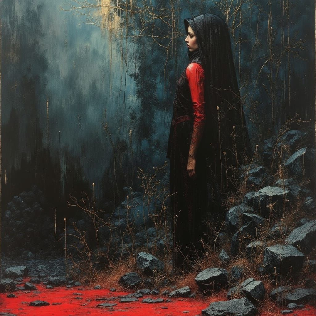 Figure Mends Fractured World with Gold Lines in Surreal Styl...