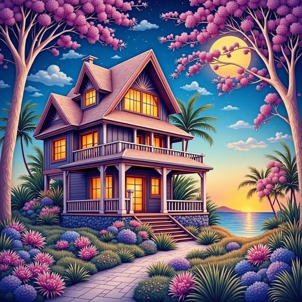 Tropical Beach House Paradise with Exotic Flora