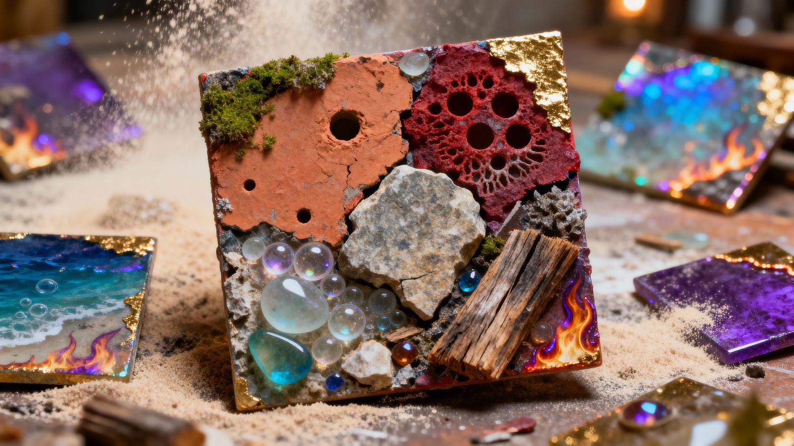 Alchemist's Workshop With Elemental Squares Macro Photograph...