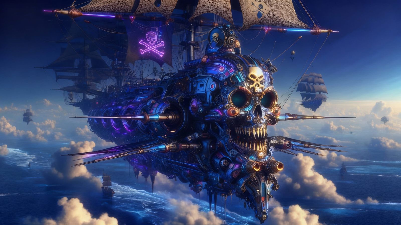 Futuristic Pirate Ship in Upper Atmosphere Concept Art