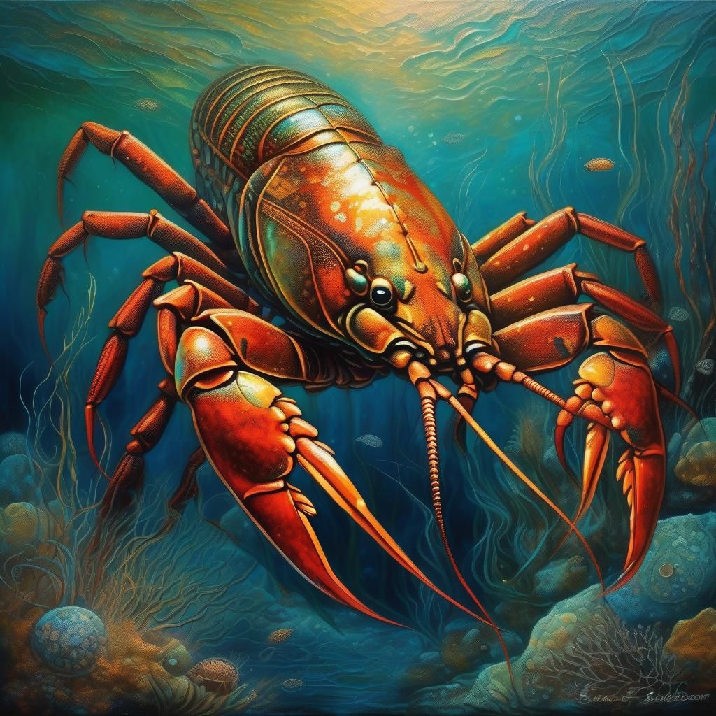 Underwater Crayfish Portrait in Oil Painting Style