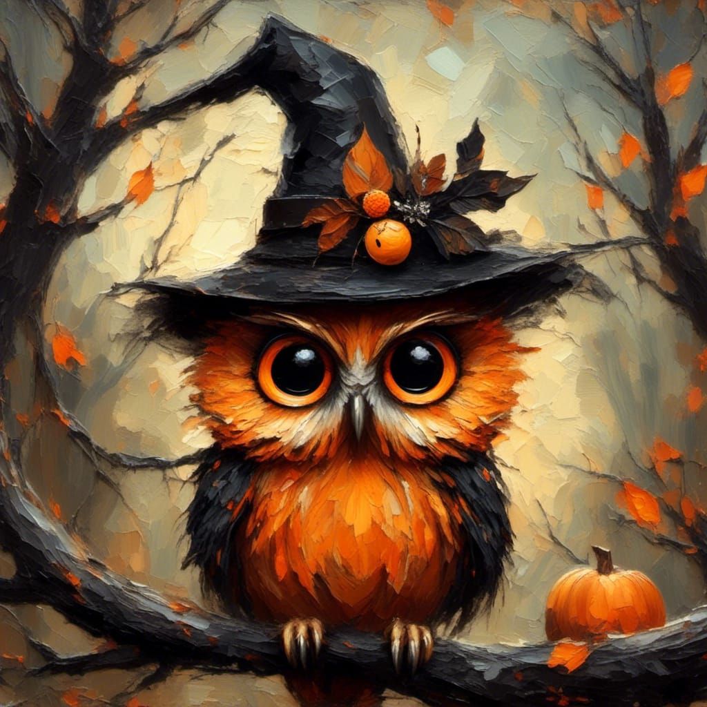 Whimsical Halloween Owl in Vintage Storybook Style