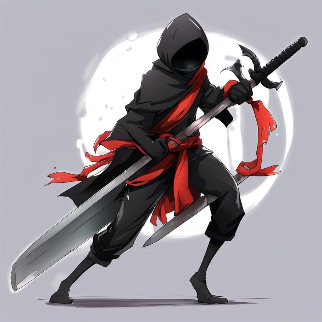Black Stickman Ninja with Electric Sword, Anime Style