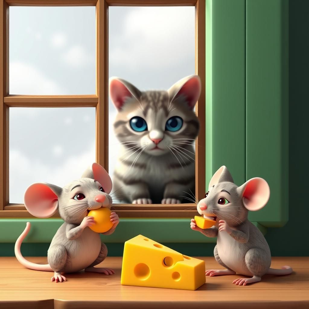 3D Cute Mice Feast on Cheese, Cat Watches