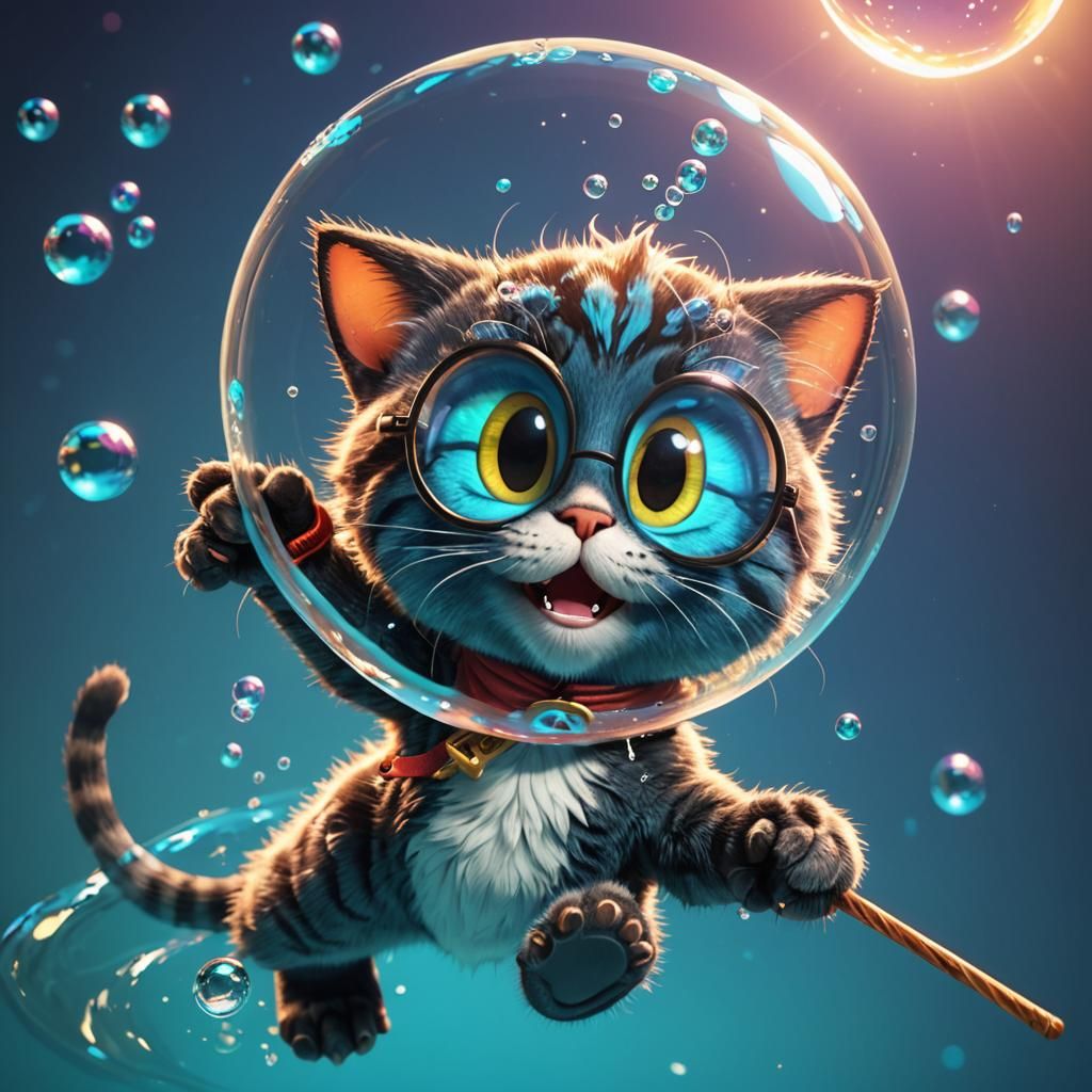 Sorcerer Cat with Wand in Pixar-Style 3D Art