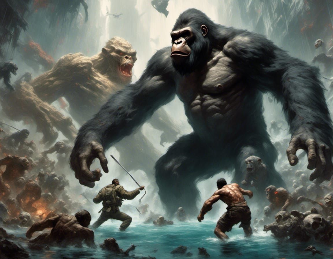 King Kong fighting a skull monster