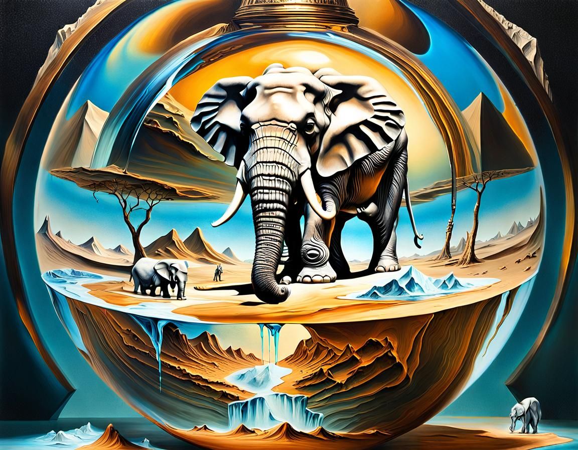Surreal Elephant Earth Meltdown in 3D Hologram