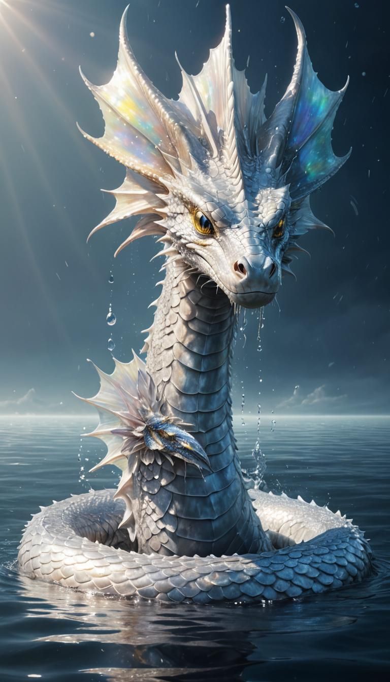 Iridescent Sea Serpent with Baby: Digital Art