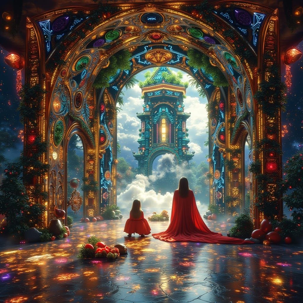 Mystical Room with Magical Runes and Shimmering Portal