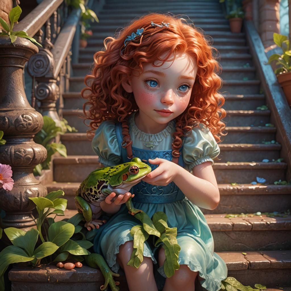 Girl Kisses Frog on Never-Ending Staircase