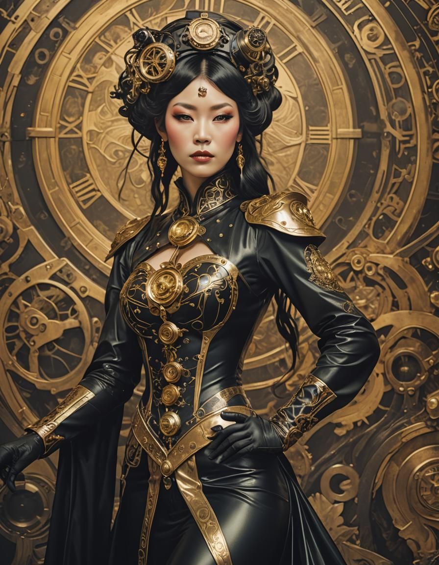 Steampunk Witch in Alphonse Mucha Style