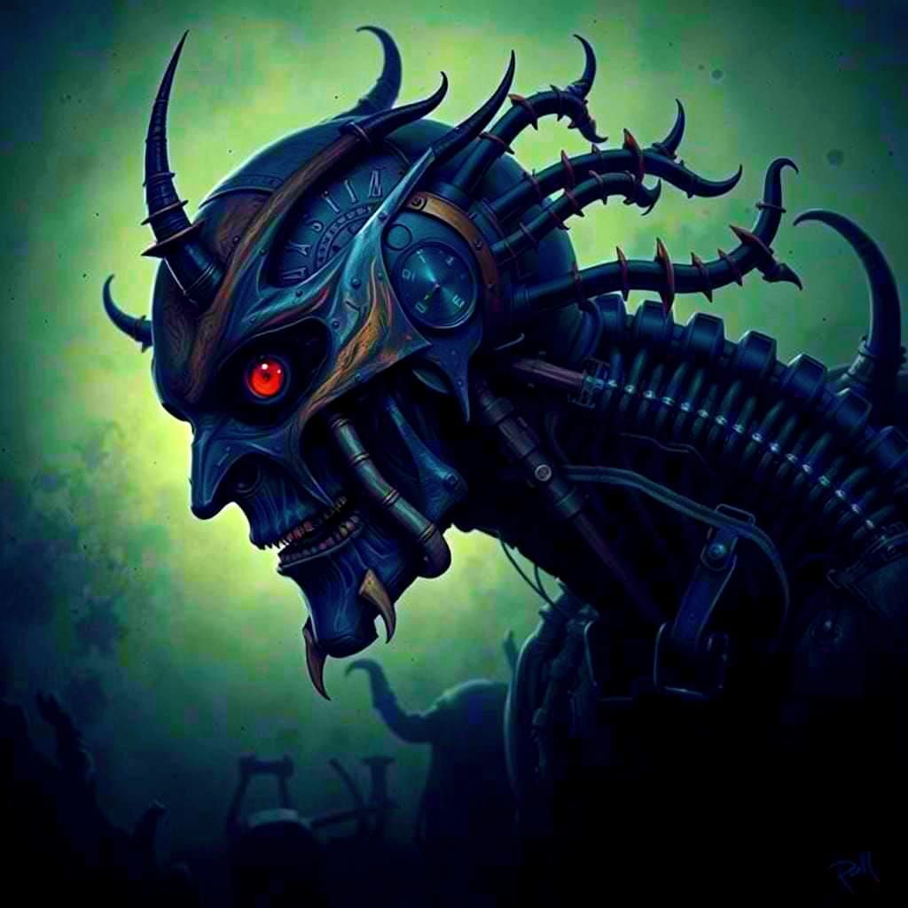Steampunk Cenobites in Giger and Beksiński Style