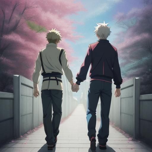 Anime Style Image of Two Figures Holding Hands