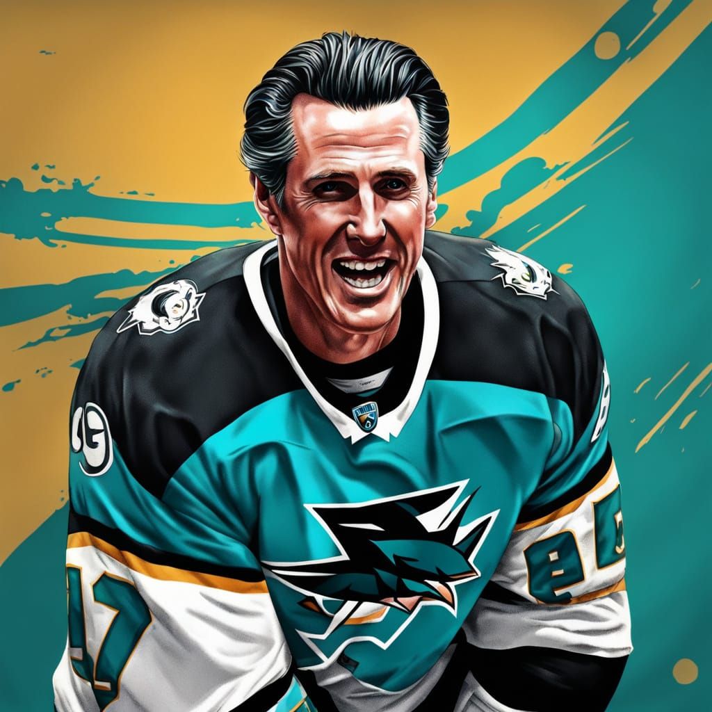 California Governor Dressed as San Jose Sharks Hockey Player...