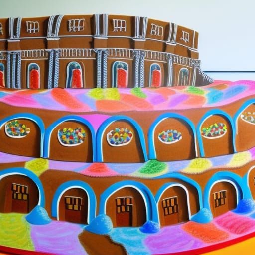Gingerbread Colosseum in Candyland Gouache
