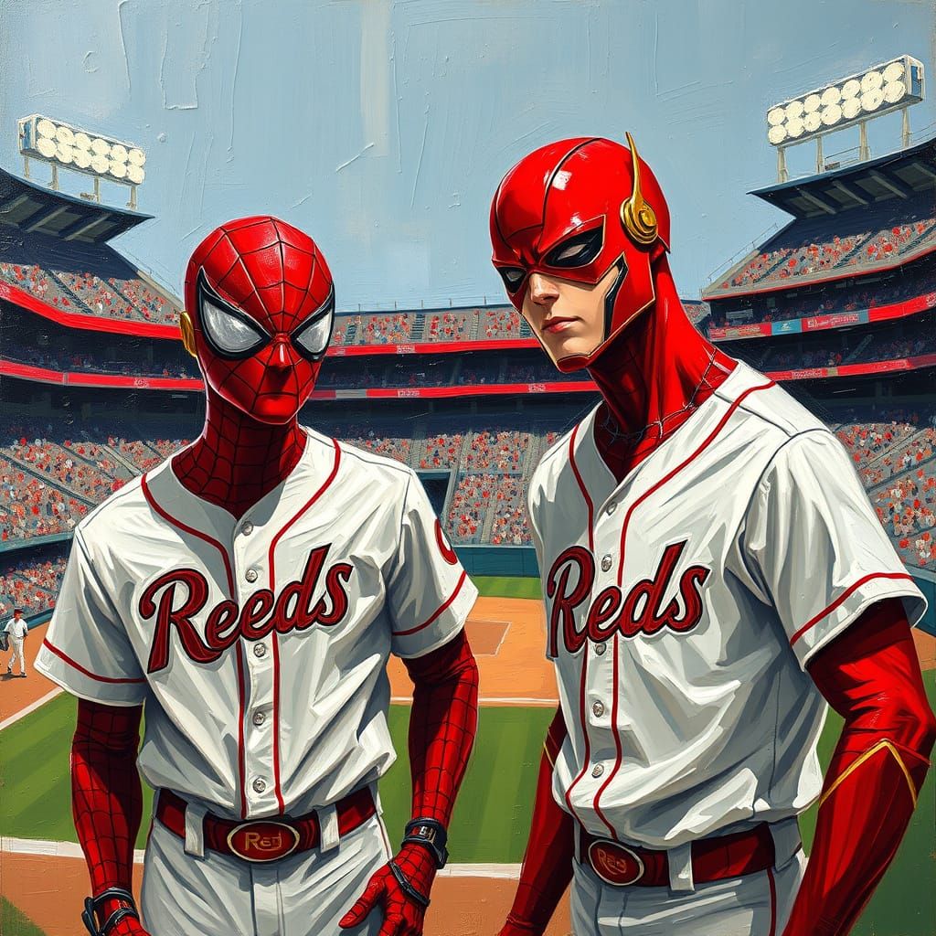 Spiderman and Flash in Baseball Uniforms