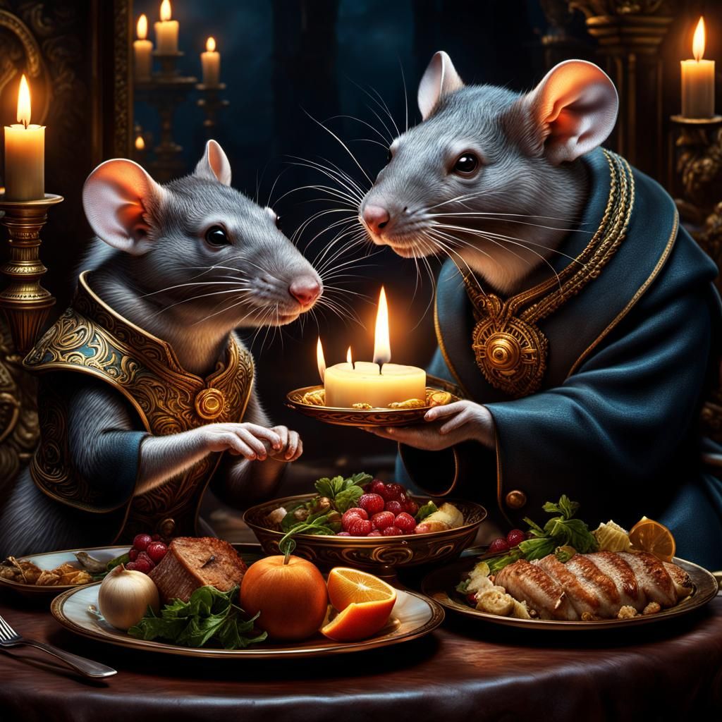 Rat Gods Enjoying Candlelit Dinner