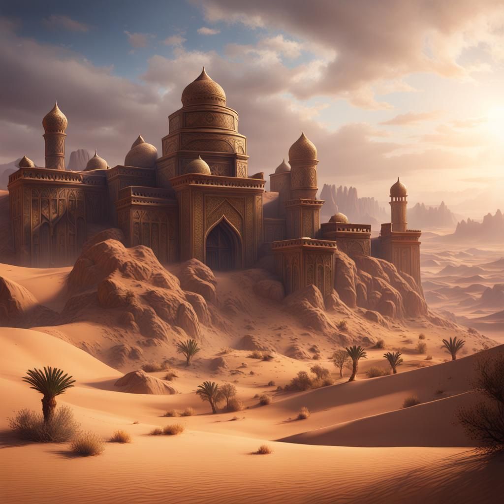 Dragonborn Sultanate in Desert Alhambra: Fantasy Art