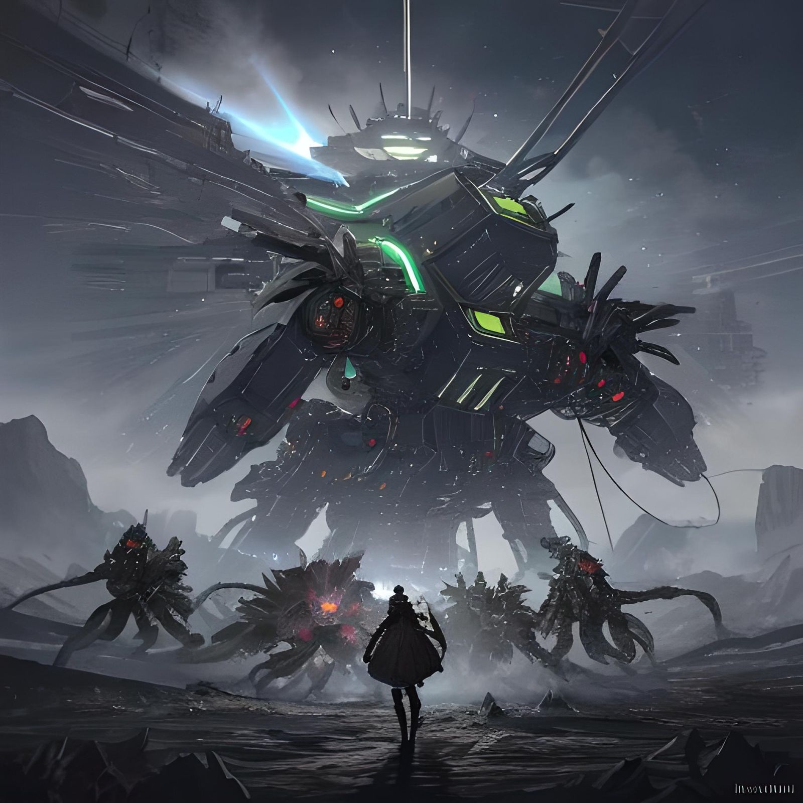 Ornate Cyberpunk Merry-go-round with Unusual Rides