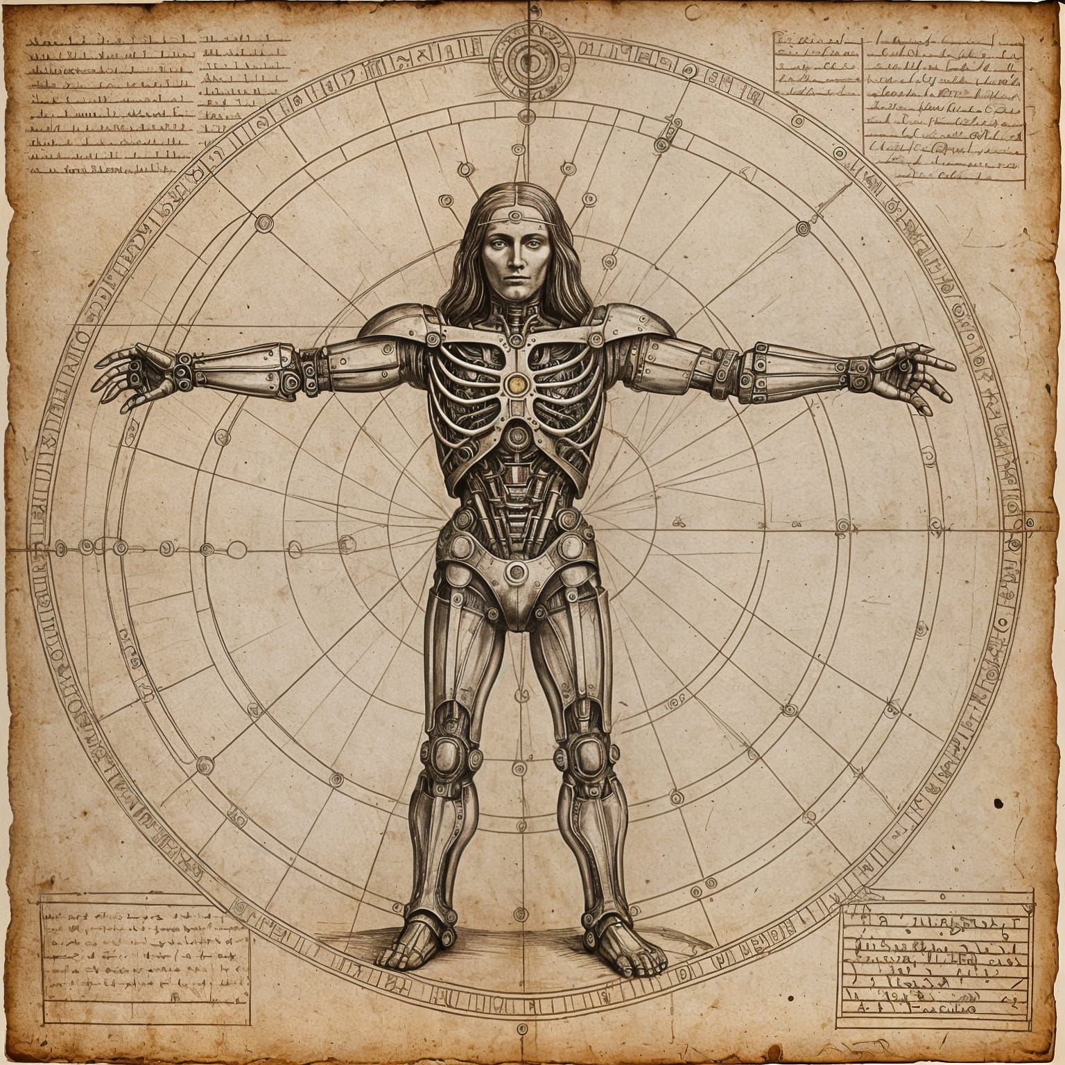 Vitruvian Robot: Da Vinci-Inspired Technical Drawing