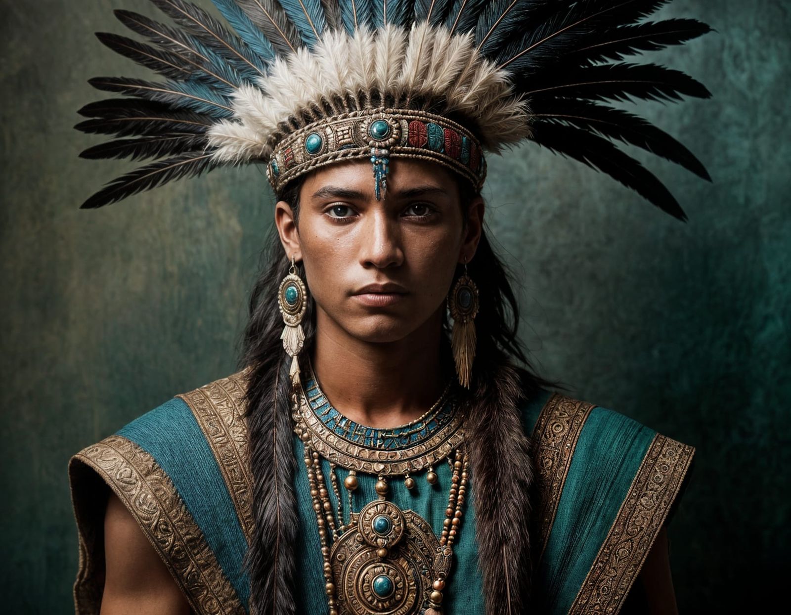 Aztec Warrior in Dramatic Rembrandt Lighting