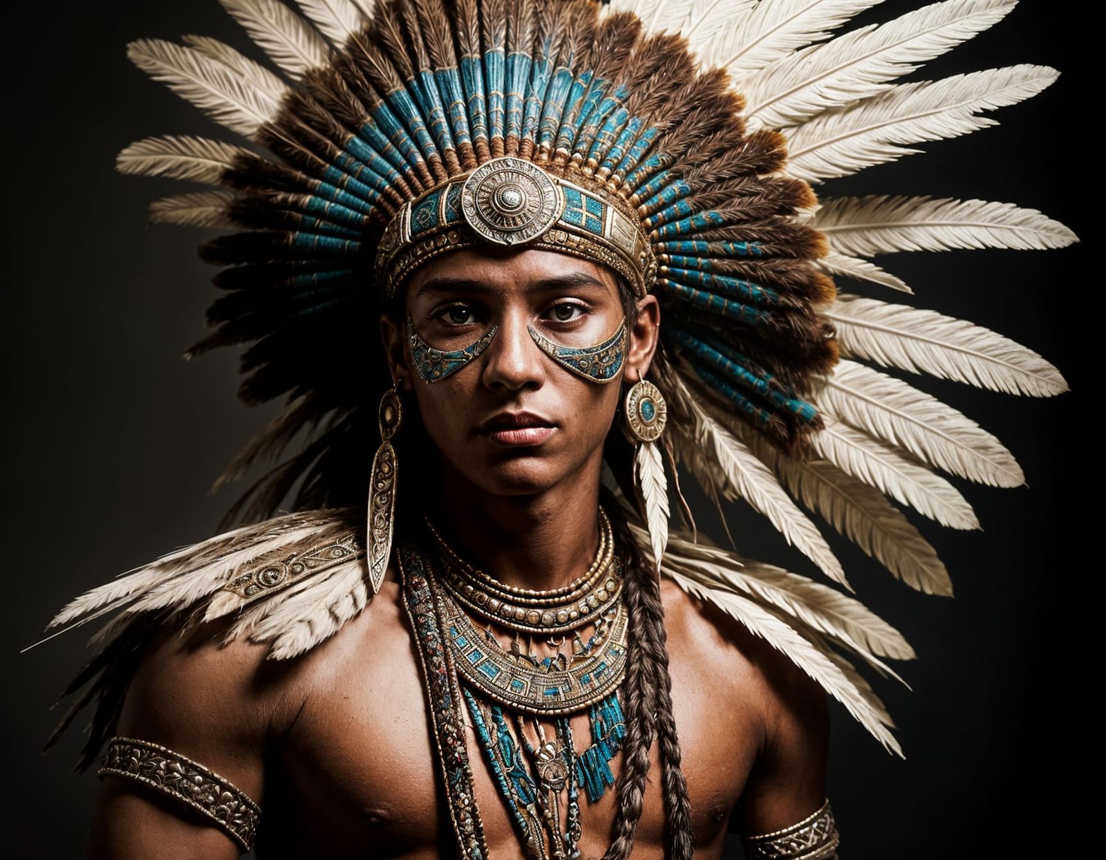 Aztec Warrior in Dramatic Rembrandt Lighting