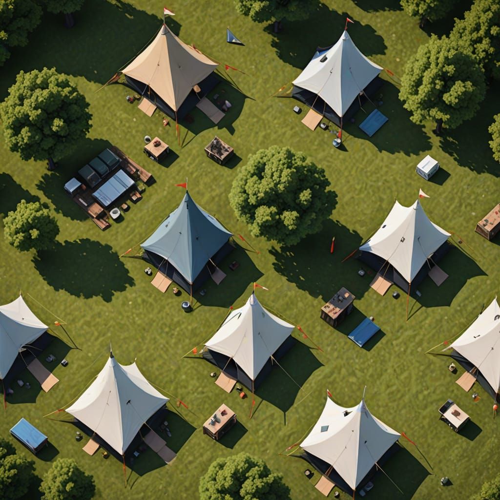 Medieval Campsite Scene in Flat Perspective
