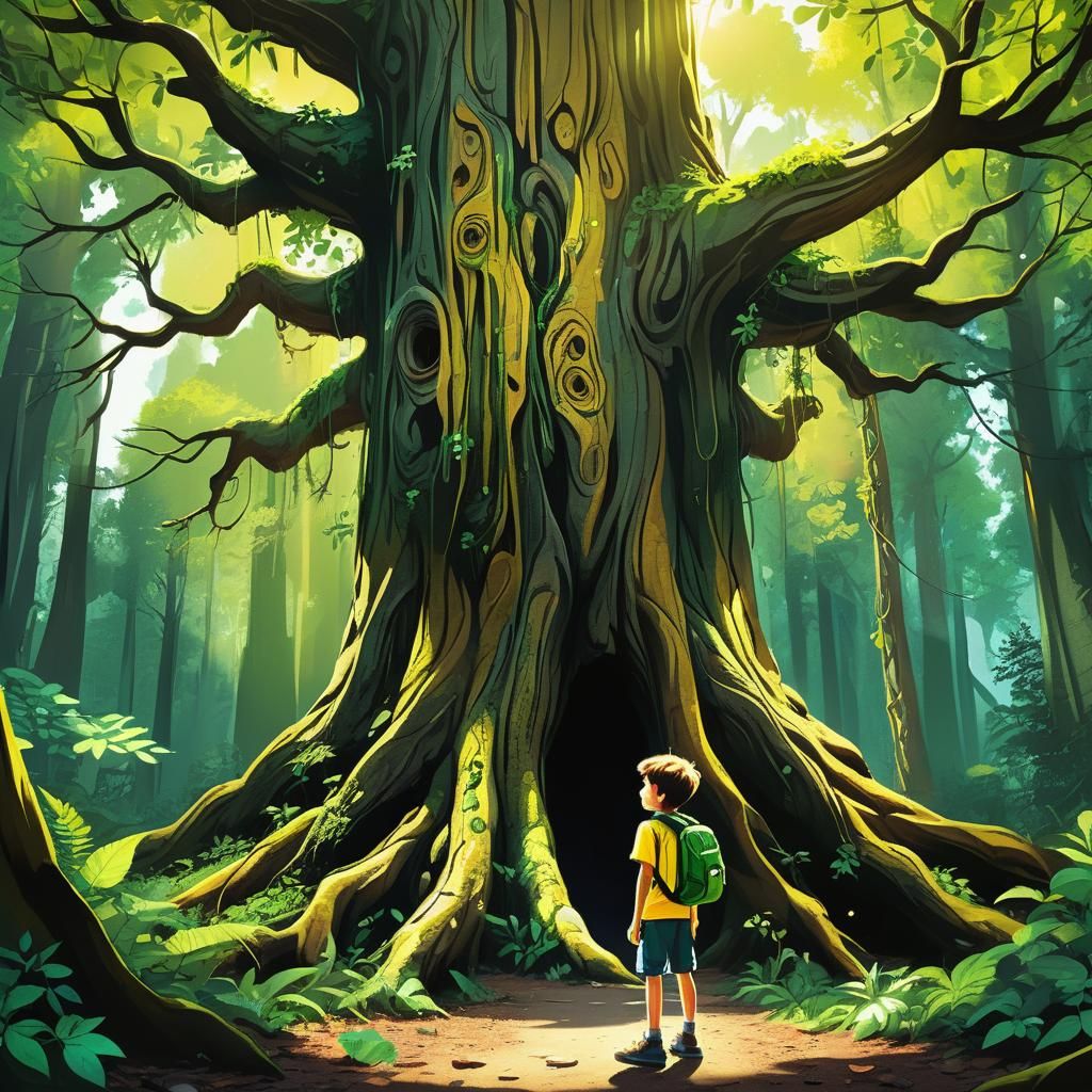 Lost Boy in Whimsical Fantasy Forest