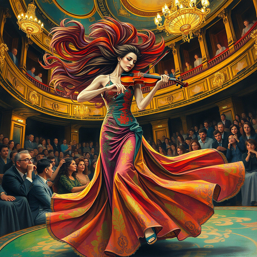 Electric Violinist in Expressive Gouache Style