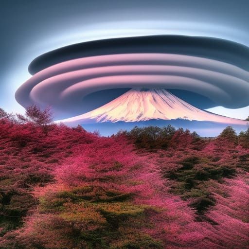 Lenticular Clouds Over Mount Fuji: Hyperrealistic HDR Image