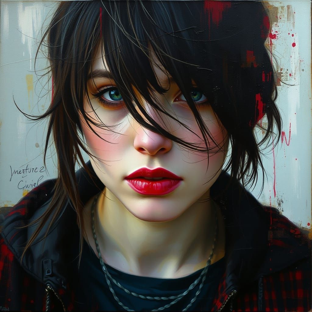 Striking Mixed Media Female Portrait in Oil Painting Style