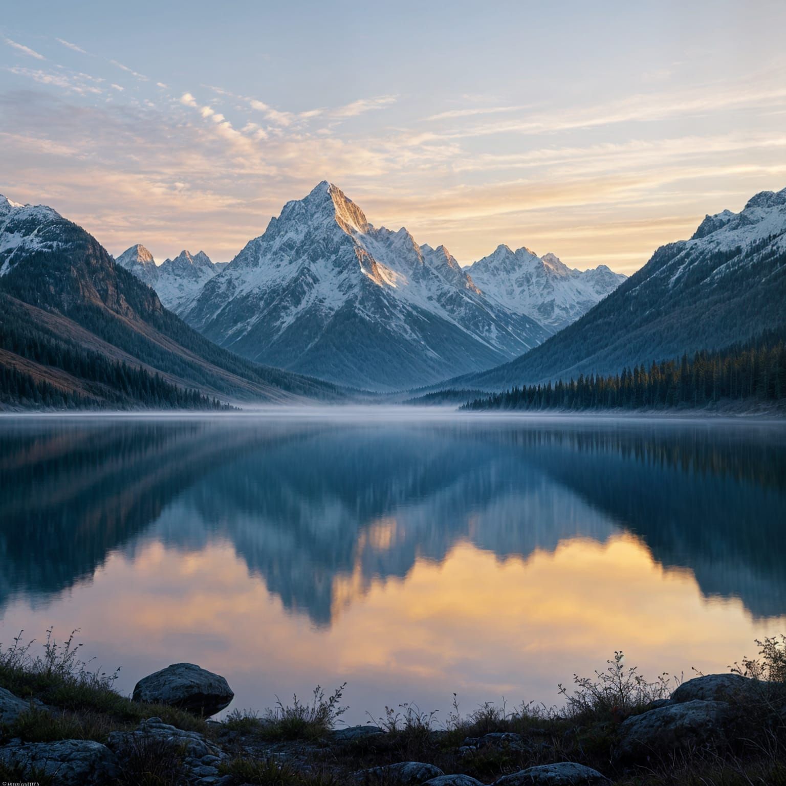 Majestic Mountain Range at Dawn: Photorealistic