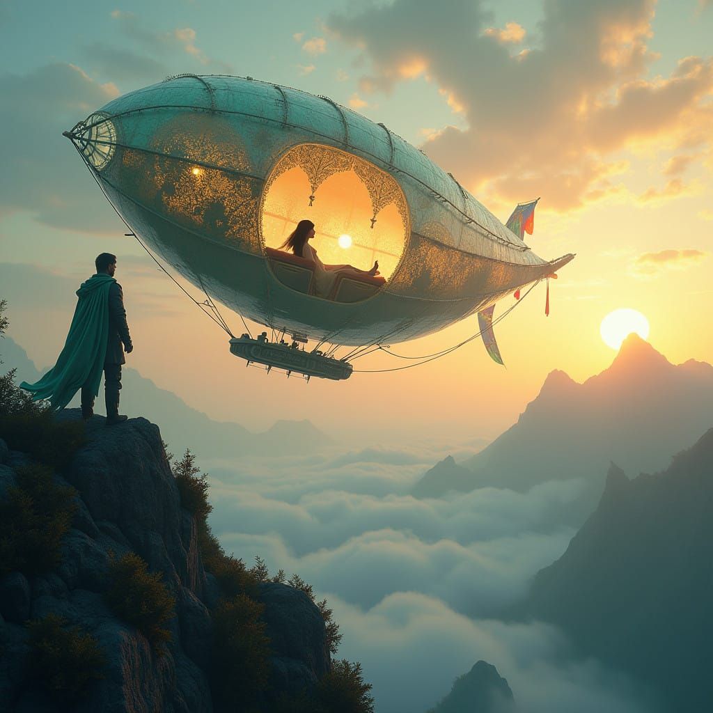 Regal Man Silhouetted Against Vibrant Sky, with Majestic Air...