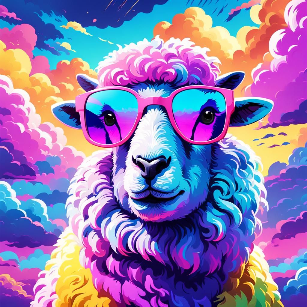 Pop Art Sheep with Sunglasses in Bold Colors