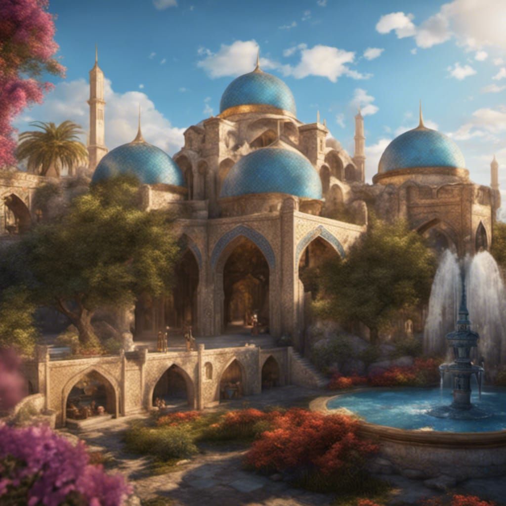 Persian Town with Golden Domes and Blue Mosaics