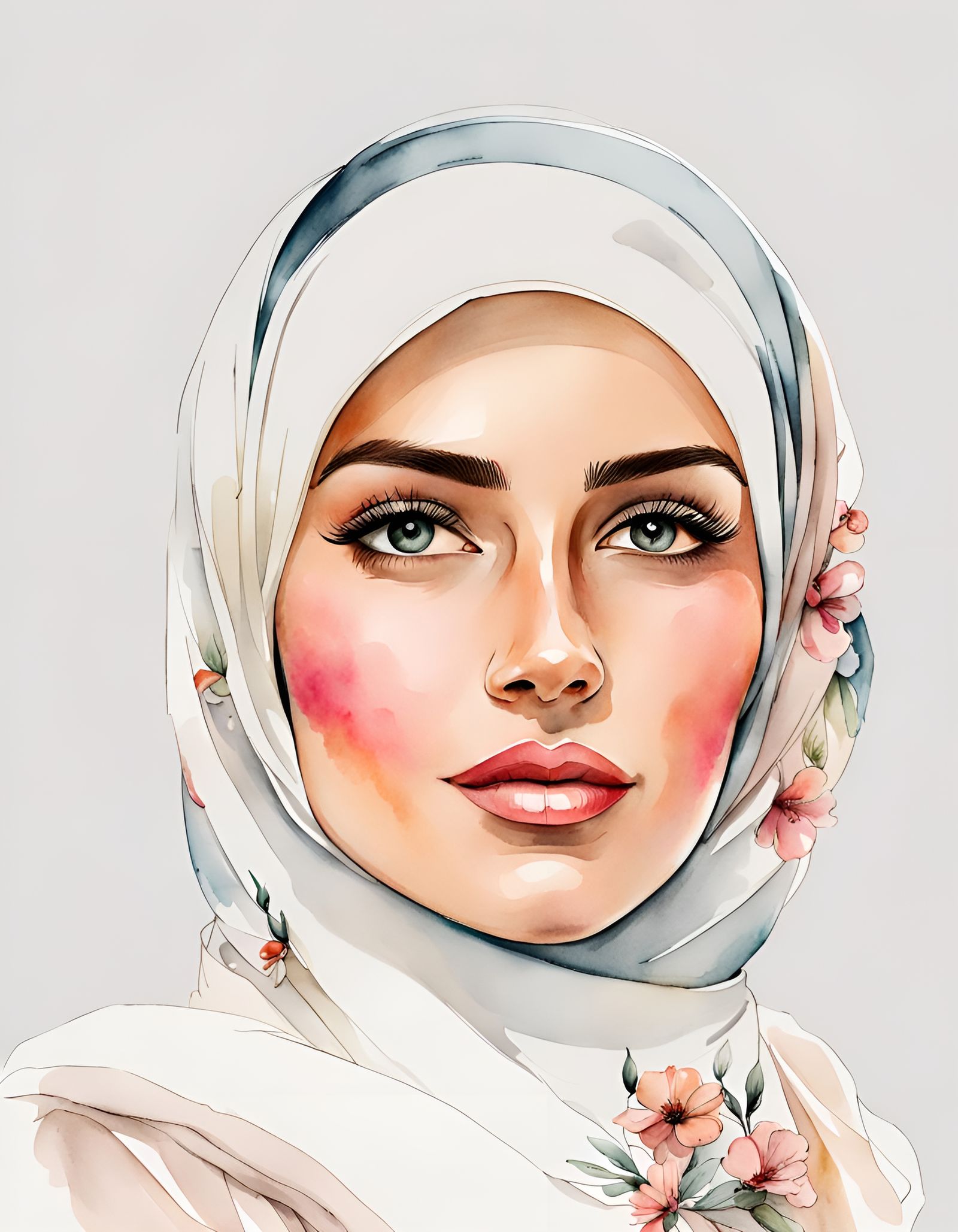 Watercolor Portrait of a German Woman in Hijab