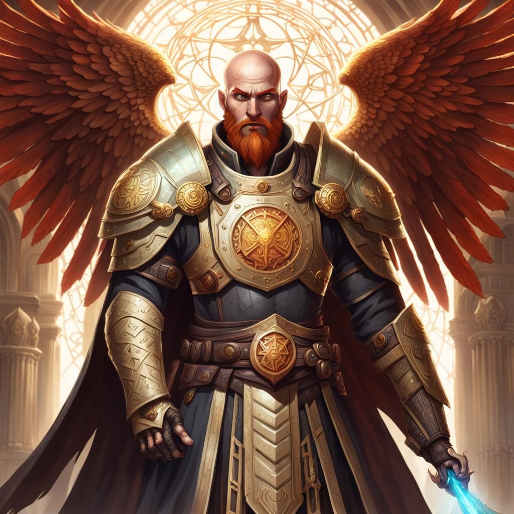 Aasimar Cleric in Temple with Spectral Wings