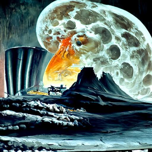 Lunar Nuclear Fallout as Oil Painting