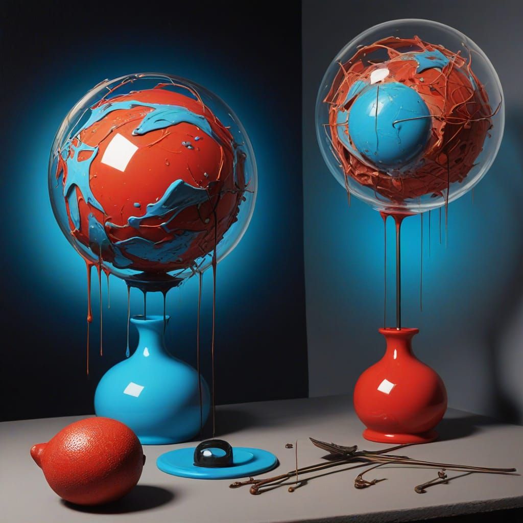 Une composition surréaliste représentant une créativité sans limites, de multiples styles artistiques se heurtant et se ...