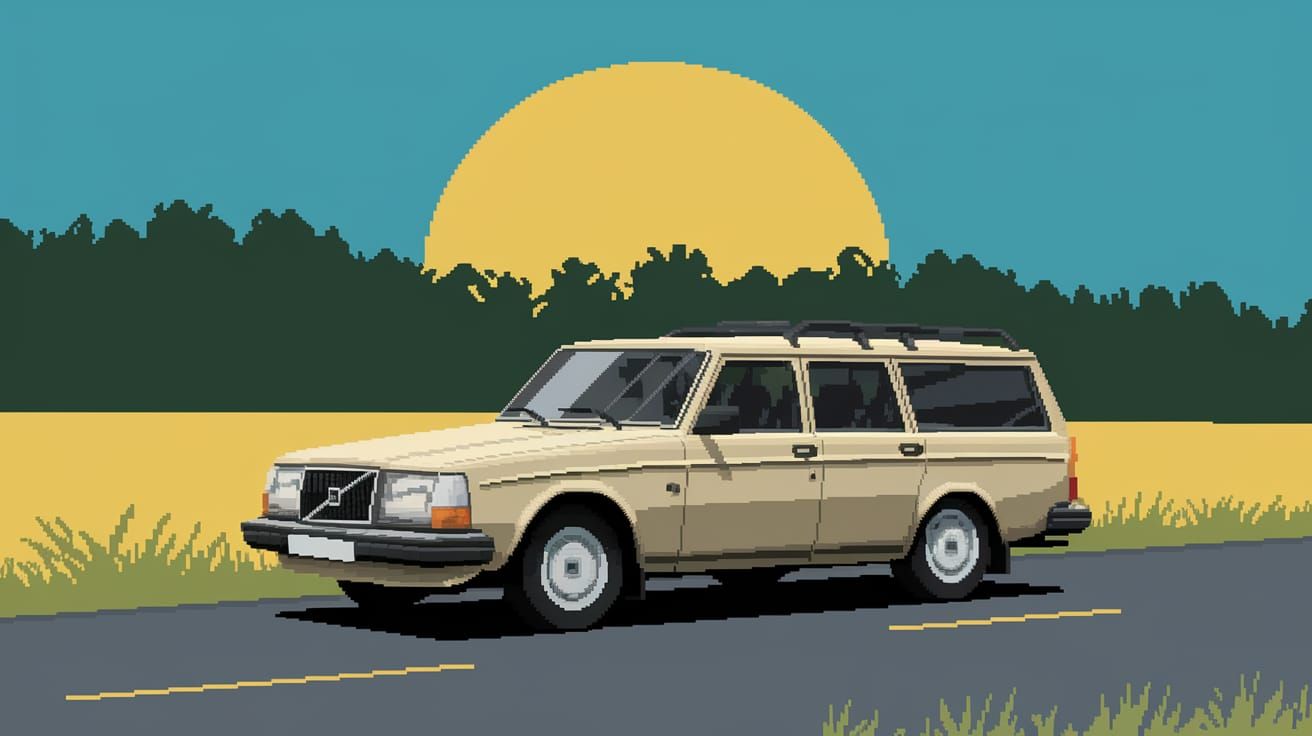 Vibrant Volvo 240 in Neon Pixel Art
